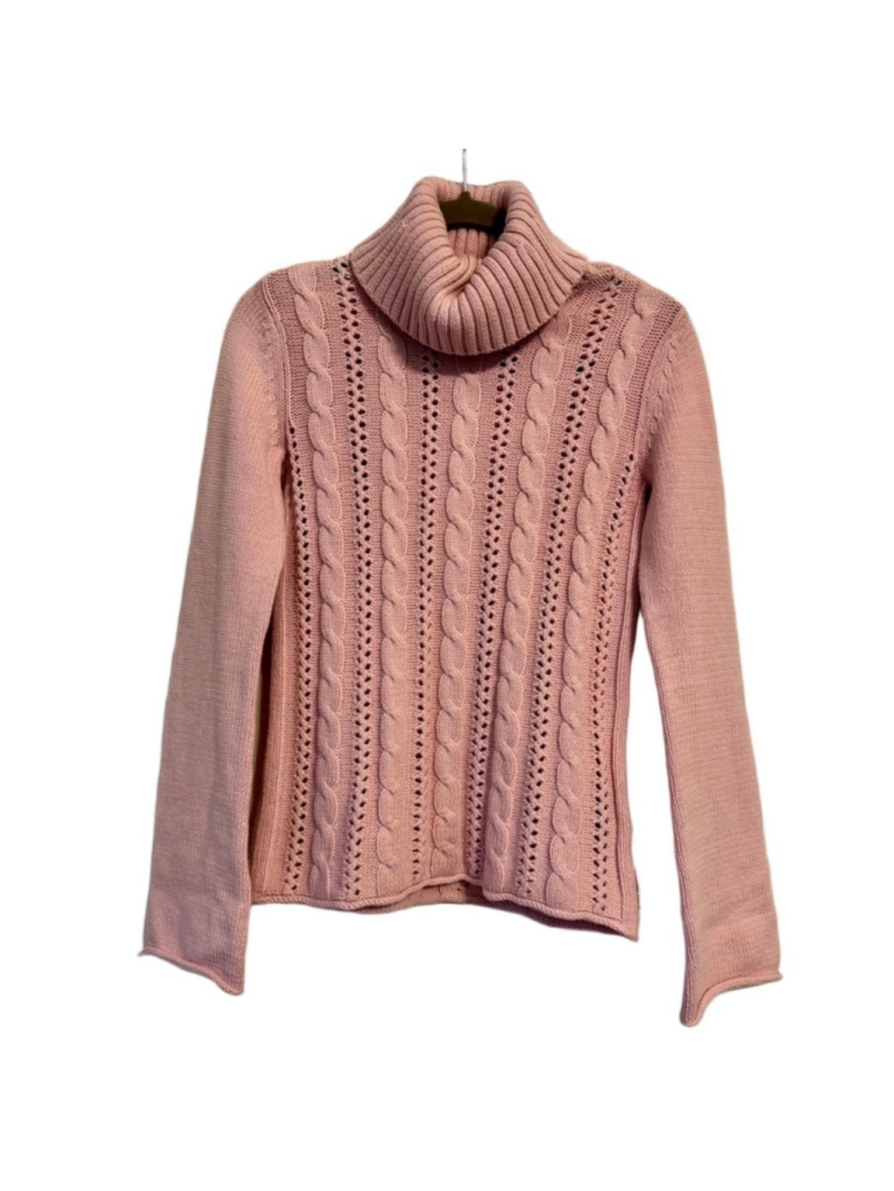Calvin Klein Jeans Cable Knit Turtleneck Sweater, Pink, Size S Cotton Blend